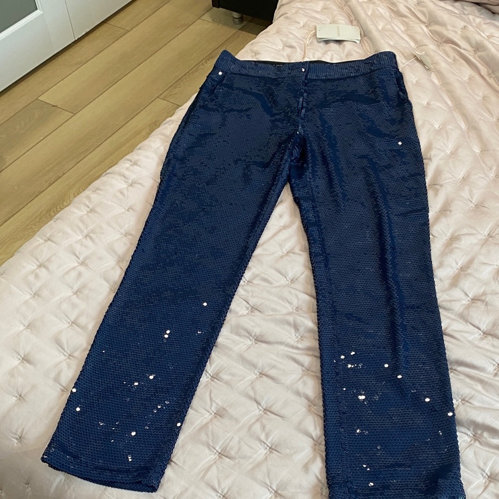 Emilio Pucci Blue Sequin Straight Leg Pants